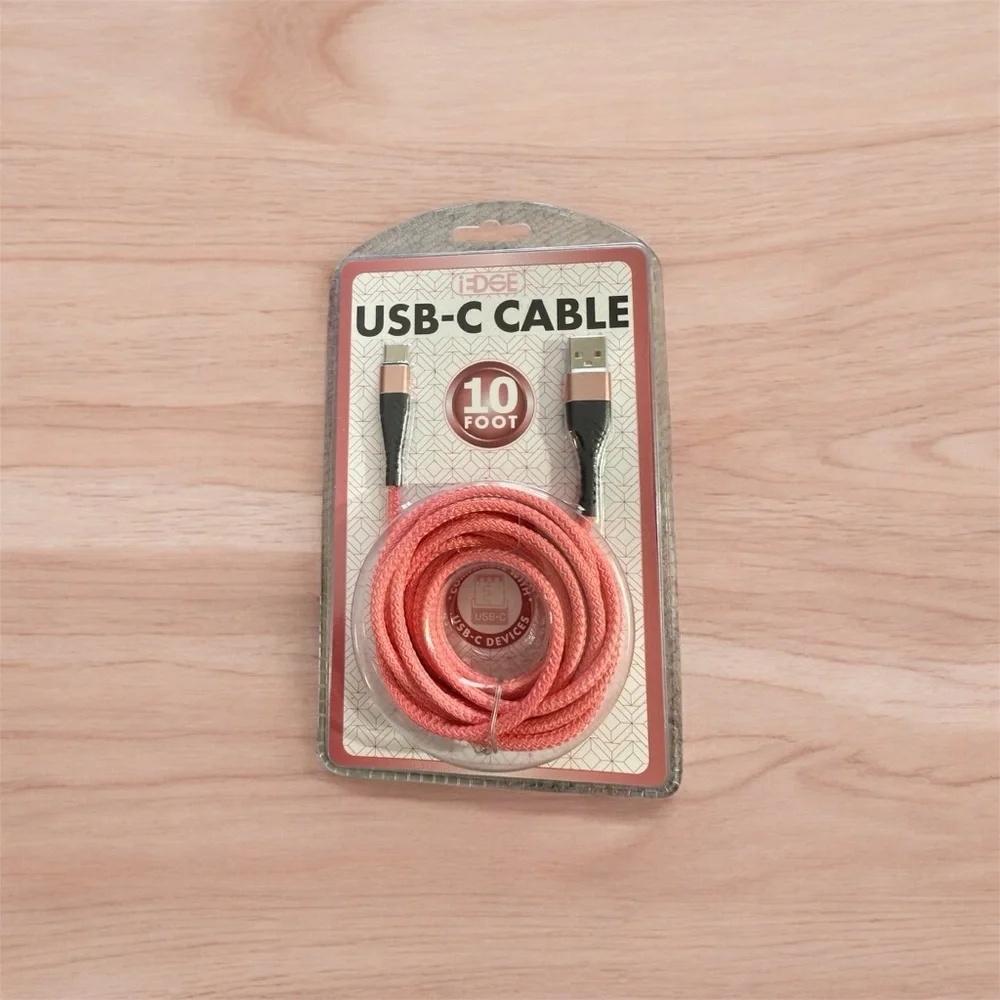 NWT iEdge 10 Ft USB-C to USB-A Braided Charging Cable Pink